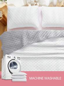 2/3件套超柔软微纤维超声波缝纫四季通用被套套装，经典优雅风格，舒适床上用品，轻盈如云，包含1个被套和2个枕套，白色和灰色 - 彩色 - 查看 7