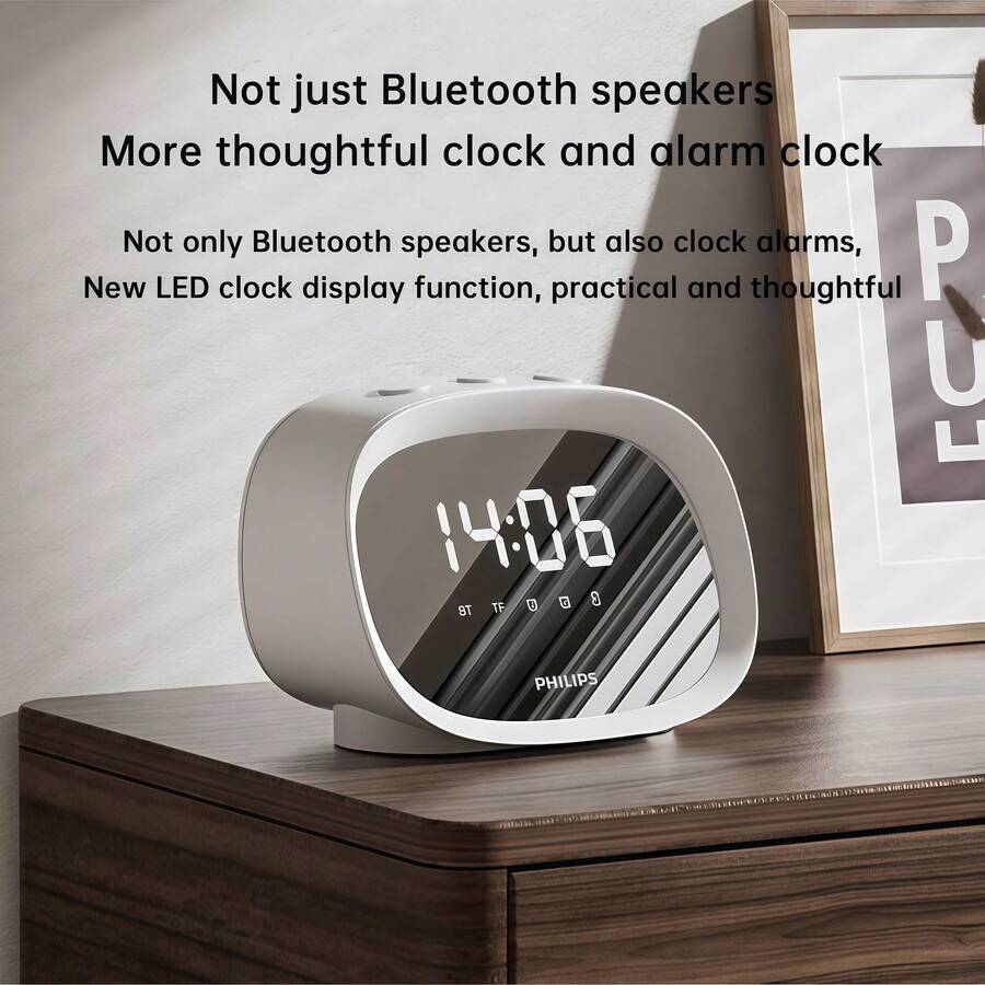 PHILIPS Altavoz Bluetooth, reloj despertador inteligente TAS2909 | Pantalla de alta precisión + compatibilidad multiplataforma | Batería incorporada para un uso duradero, un compañero perfecto para el dormitorio y la oficina, color blanco - Blanco - Ver 1