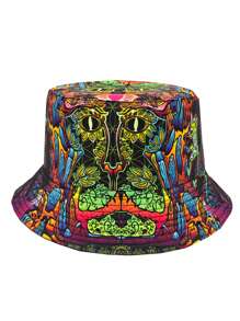 Casual Summer "Peace Love" Print Vacation Bucket Hat, Unisex Boho Style Reversible Sun Protection Bucket Hat