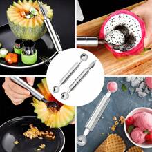 2pcs Double-Headed Metal Fruit Baller Spoon Multi-Use Fruits DIY Carving Tool For Watermelon Melon Pitaya Easy Scoop For Dessert