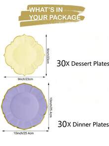 60PCS Yellow And Purple Disposable Paper Plates For Party/Wedding/Birthday - Include 30PCS 10inch Dinner Plates And 30PCS 9inch Lunch Plates For Party Decorations - Yellow Purple - View 8