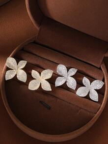 3pcs/Set Luxurious Leaf Cubic Zirconia Necklace & Earrings Jewelry Set For Women - Leaf - View 3