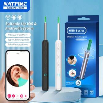 NATFIRE 无线耳朵清洁器智能可视耳勺用于耳朵清洁相机耳垢清除工具 WiFi 耳镜和 6 个 LED 灯耳镜内窥镜带 5 个硅胶耳勺兼容 Iphone iPad Android 挖耳勺用于家庭耳朵清洁旅行用品、婚礼、派对、生日、送给男士妈妈爸爸朋友的礼物、新年趣味礼物