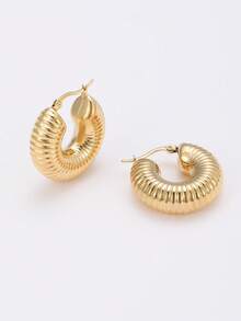 2件套时尚不锈钢螺丝形耳环，金色和银色，女士圣诞节冬季礼物 - 螺紋耳環 - 查看 5