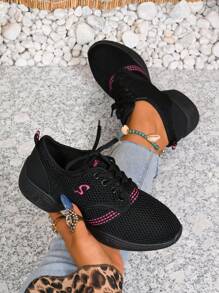 Zapatos deportivos casuales cómodos para mujer para la temporada de vacaciones de Acción de Gracias, zapatillas para correr al aire libre con Top de malla de tela, suela blanda con cordones, zapatillas de baile para mujer