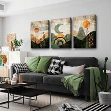 1/3Pcs Framed/Unframed The Sun, The Moon, The Mountains Decorative Paintings, Wall Art Hangings Canvas Posters, Picture Cores, Wall Painting Made Of Pine Wood (Optional Frame)