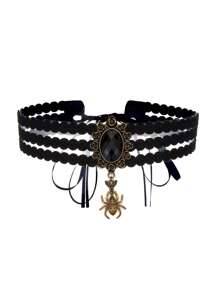 4 Stücke Steampunk Metall Zahnrad Ohrringe + Gothic Spitzen Schädel Armband + Viktorianisches Samt Spinnen Halsband für Party Cosplay, Damen Halloween Kostüm