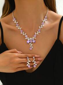 2pcs Women Jewelry Set Flower Necklace And Earrings For Party Dress Gift