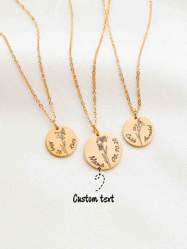 1 Stück personalisierte Geburtsblumen Rund Edelstahl Halskette Geschenk, personalisierter Goldschmuck mit Namen für Damen, Mütter, Tanten am Muttertag und Geburtstagsgeschenke für Schwestern an Weihnachten