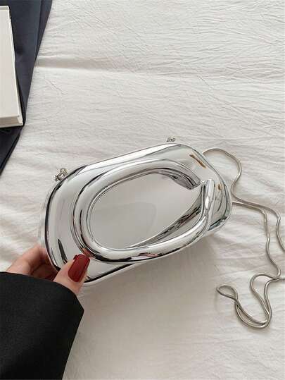 Women's Luxury Shiny Metallic Clutch Purse, Elegant Metal Bar Decor Evening Bag For Formal Dress, Suitable For Night, Ball, Party, Christmas Gathering, And Other Formal Occasions