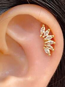 1PC Stainless Steel Cartilage Stud Earrings Crystal CZ Leaf Flower Star Moon Screw Back Earrings Tragus Helix Flat Rook Conch Standard Piercing Jewelry For Women