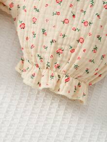 女婴休闲碎花连体衣，带飘袖，夏季 - 杏色 - 查看 6