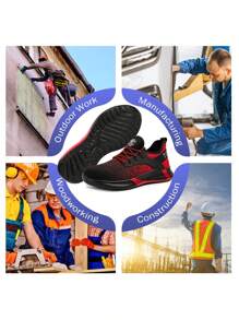 Extra Wide Width Plus Size Men's Breathable Steel Toe Safety Work Shoes, Soft Sole Anti-Smash Anti-Puncture Construction Boots, Lightweight Fabric, Water Resistant, Available In Extra Small And Extra Large Sizes, Certified