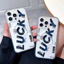 Lucky Print Pattern Premium Magnetic Phone Case For Compatible With IPhone 16e/16/15/14/13/12/11/ProMax/Pro/Plus/XSMax/XS/X, For Compatible With Samsung Galaxy S22/S23/S24/Plus/FE/Ultra,Fashion Female Summer Unique Cases Transparent Shockproof Anti-Drop Ultra-Thin Design Acrylic+Tpu Hard Back Non-Yellowing Clear Protection Cover Men Casing Girl Women Ultimate Protective Fundas Para Protectores De Celulares Accessories Friend Gift Aesthetic Protector Forro De Teléfono - Clear - View 4