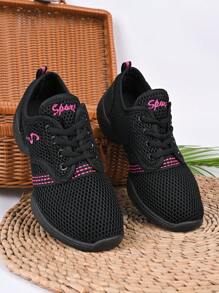 Zapatos deportivos casuales cómodos para mujer para la temporada de vacaciones de Acción de Gracias, zapatillas para correr al aire libre con Top de malla de tela, suela blanda con cordones, zapatillas de baile para mujer