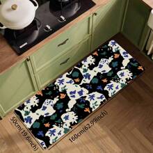 1 pieza Alfombra suave de cocina, Felpudo lavable antideslizante, Alfombra camino, Felpudo, Juego de alfombrillas de baño, sala de estar, lavandería, Alfombra de área, Decorativa apta para cocina, sala de estar, entrada, balcón, decoración del hogar, anti-suciedad, cafetería, bar, fiesta, regalo festivo, Alfombra de piso de dormitorio, Alfombra de baño, Decoración de habitación, Decoración de cocina, Diseño de reno en marco azul y blanco a rayas de fondo colorido