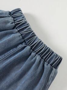 2pcs Baby Girls Casual Lace Trim Denim Vest And Pants Set, Suitable For Outdoor Spring/Summer - Blue - View 8