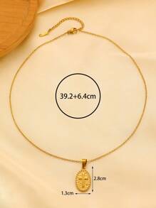 1 pièce Collier mode rétro en acier inoxydable croix, pendentif ovale creux avec chaîne en arête de poisson, convient pour un port quotidien, pour les fêtes et les festivals