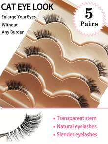 5 Pairs Of Natural Half Eye False Eyelashes, 3-5-9mm Mixed Length, Natural Cat Eye Eyelashes Makeup Tools Extended Fluffy Imitation Mink Eyelashes Transparent Strip Natural Long Cat Eye Eyelashes 3D Fluffy False Eyelashes Mini Cute Super Short Half Eyelashes, Suitable For Role Playing, European And American Style Extended False Eyelashes