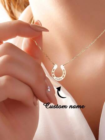 Custom Horseshoe Stainless Steel Name Necklace, 18K Gold-Plated & Silver Color Anti Fading Necklaces For Women, Aesthetic Personalized Wedding Jewelry Vacation Accessories, Gift For Mom/Daughter/Best Friend