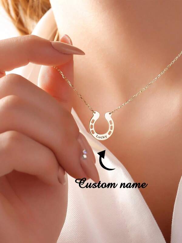 Custom Horseshoe Stainless Steel Name Necklace, 18K Gold-Plated & Silver Color Anti Fading Necklaces For Women, Aesthetic Personalized Wedding Jewelry Vacation Accessories, Gift For Mom/Daughter/Best Friend