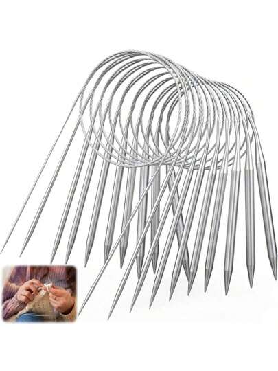 EDCUEBE7 EDCUEBE7 1/9pcs Round Knitting Needle Set, 2mm-10mm Metal Fixed Cable Needles For Thick Blankets, Scarves, Hats, Socks, Gloves Knitting And Large Projects - Silver Grey. Suitable For Thanksgiving & Christmas Gifts