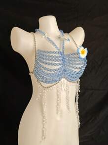 Sexy Lingerie Body Chain For Women, Men & Crossdressers – Acrylic, Crystal, Sequins Chest Harness, Hollow-Out Pendant Vest, Hot Girl Bra Accessories For Nightclubs, Parties, Hotels, Carnivals, Couples