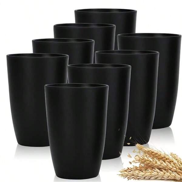 4/6/8 stuks zwarte herbruikbare plastic bekers, onbreekbaar drinkglas voor sap, melk, koude/warme dranken, geschikt voor thuiskeuken, feestjes, picknicks, kamperen, stapelbaar en draagbaar