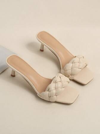 Sandalias de tacón alto para mujer, con tiras tejidas sexys, cómodas y transpirables para el verano