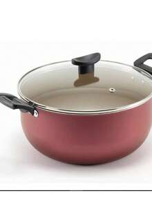 Large Robust Teflon Non-Stick Pan With Glass Lid N22 - 紅色 - 查看 1