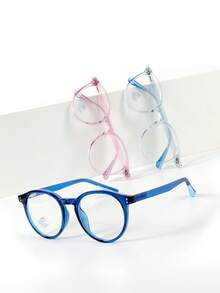 [1pc]Kids Glasses Daily Casual Boys Vintage Oval Personalized School Style Girls Cute Decorative Non-Prescription Reading Computer Phone TR Material Glasses 5-12 Years Old - TR90 Meter Nail Oval Anti Blue Light Glasses - View 5