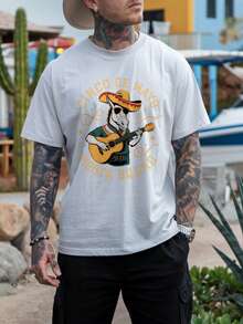 Camisa de T para hombres de cuello redondo, de los dos colores blanco y negro, adecuada para el verano y con estampados. Hecha de tela de algodón puro, es muy cómoda y tiene un estilo holgado. Tiene un diseño elegante y sencillo, y es muy adecuada como regalo de cumpleaños o regalo hecho a mano. La tela no tiene olores desagradables y lleva estampados de letras. - Blanco (delantero) - Ver 2