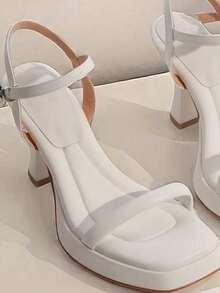 Women's French Square White Sandals With Soft Sole, Summer Temperament, High Heels, Simple Stiletto Fashion Sandals - 白色 - 查看 1