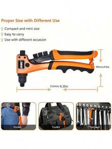 Rivet Gun With 80Pcs Rivets, Manual Rivet Gun Kit With 4 Changeable Rivet Heads, Heavy Duty Single Hand Riveter For Plastic, Metal, Leather