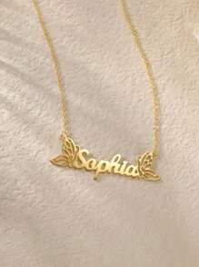 1pc Customized Gold Stainless Steel Butterfly Name Necklace - Personalized Elegant Pendant With Delicate Chain, Women Durable Jewelry Gift, Suitable For Daily And Party Wear, Minimalist Design