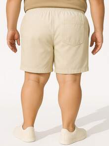 Short Bermuda Linho Plus Size Costura Reforçada Curto Cordinha Masculino SBLPSCRMCCA063 - Bege - Visão 3