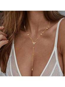 1 pièce Collier pendentif élégant avec cristal strass en forme de Y, bijou élégant convenant pour le port quotidien, les festivals féminins, les mariages, design minimaliste
