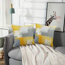 Set Of 2 Throw Pillow Covers Yellow Grey Abstract Decorative Couch Pillows For Home Decor (Single Sided Throw Pillow Cover )45X 45 Cm( No Filling)