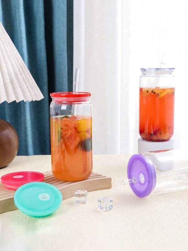 1 Stück 16oz wiederverwendbare Plastik Wasserflasche mit Strohhalm, stoßfeste farbige Trinkglas-Stil Tasse für Kaffee, Limonade, Saft