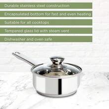 Ecolution Sartén de acero inoxidable con parte inferior encapsulada a juego tapas ventiladas de vidrio templado a juego, hecha sin PFOA, apta para lavavajillas, 1 cuarto de galón, color plateado - 0,9 litros - Ver 2