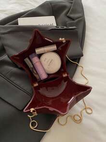 Mini Fashion Metallic-Color Molded Star Shaped Shoulder/Crossbody Bag, Clutch For Evenings, Parties, Fits Phone, Cosmetics, Inflatable Balloon Box - Brown - View 8
