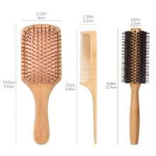 3 In 1 Bamboo Hair Brush Set - Natural Bamboo Comb Paddle Detangling Hairbrush, Tail Comb No Bristle & Round Brush With Boar Bristle & Nylon, Suit For Women Men, Thick/Thin/Curly/Dry Hair Gift Kit