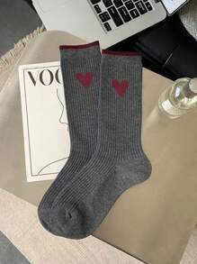 5 Pairs Grey Knitted Thigh High Socks, Women Ribbed Mid-Calf Socks