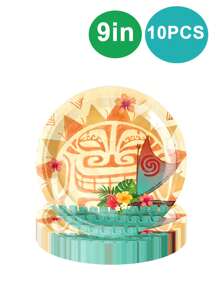 10 قطع صينية ورقية هاواي، إمدادات حفلة تيكي ، صحن ورقي تصريف استوائي لحفلات الصيف والشواطئ ، إمدادات زينة أعياد الميلاد الأستوائية بطراز الهاواي