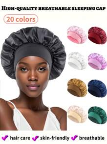 1 pièce / 2 pièces Nouvelle casquette de sommeil élastique à large bord en satin doux et respirant, style mode décontracté et confortable pour usage quotidien