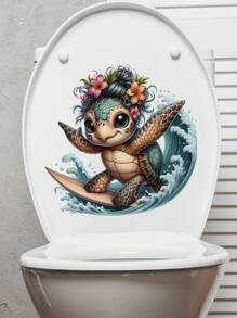Pegatina decorativa pintada a mano con una linda tortuga marina para el tanque del inodoro, accesorios de decoración de baño, calcomanías florales para el tanque del inodoro, decoración del hogar, pegatinas, vinilos decorativos para el hogar, artículos de decoración de primavera para renovar tu hogar, pegatinas de decoración de ramas, regalos para cumpleaños y graduación