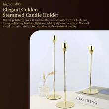3pcs Set Simulated Gold Candle Holders, Smooth Glossy Finish, Column Shape With Candle Holder Top, Slim Stem, And Round Base, For Candle Placement, Creating Ambiance, Home Decor, Candlelight Dinner, Wedding, Anniversary