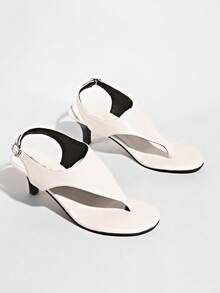 Women's French Style Leather Toe Ring High Heel Sandals With Lace-Up Ankle Strap And Wood Grain Heel