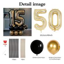 37 件铂金色数字立式气球套装，包括 40 英寸（101.6 厘米）铂金色铝箔数字气球、黑色和金属金色圆形乳胶气球，适用于周年纪念、生日、新娘、婚礼、毕业典礼、节日、派对装饰 - 白金數位套裝 - 查看 19
