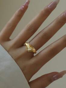 1 Peça Anel de Casal Aberto Dourado Cúbico Zircônia Coração Casual, Lindo Anel de Noivado e Casamento Feminino, Joia para Presente de Formatura, Uso Diário, Encontros